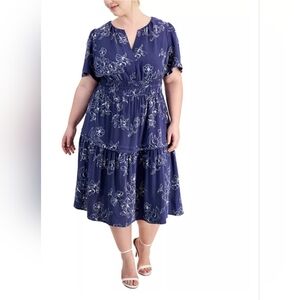 Signature by Robbie Bee NWT Navy Floral Tiered Midi Dress Size 3X